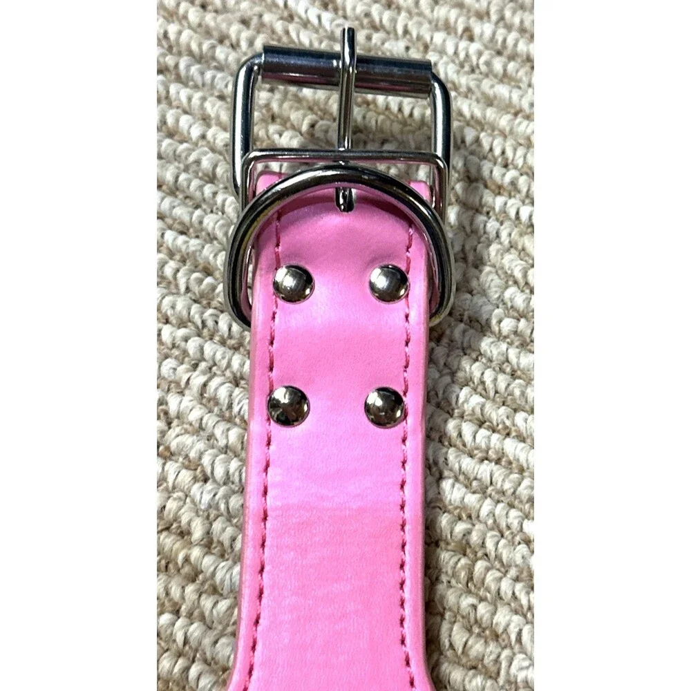 Rhinestone Dog pet collar pink faux leather BLING glam festival whimsy goth